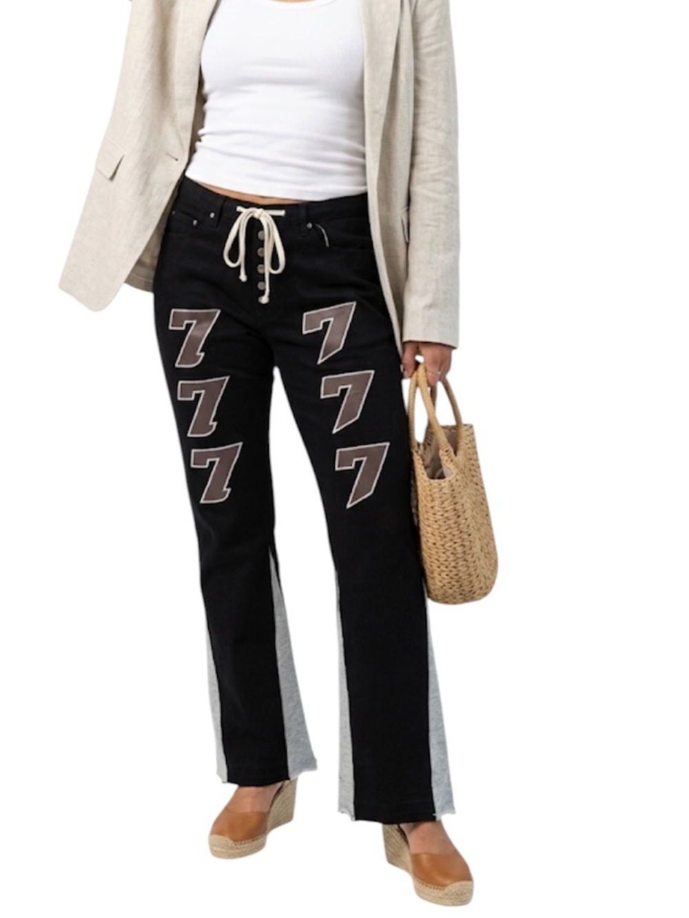 Black Bootcut Flared 100% Cotton Jeans Pants with 777 Design Size: 10